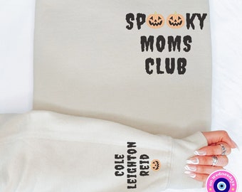 Spooky Mom Sweatshirt with Names On Sleeve, Halloween Sweatshirt for Mom, Spooky Mom Shirt, Custom Halloween Sweatshirt for Women, Mom Gift