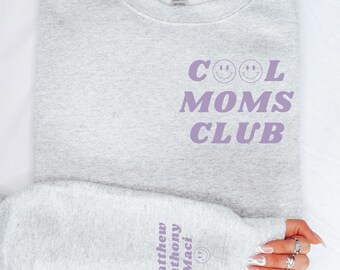 Sudadera Cool Moms Club con nombres en las mangas, sudadera retro para mamá, sudadera para mujer con nombres personalizados, regalo de Navidad para mamá
