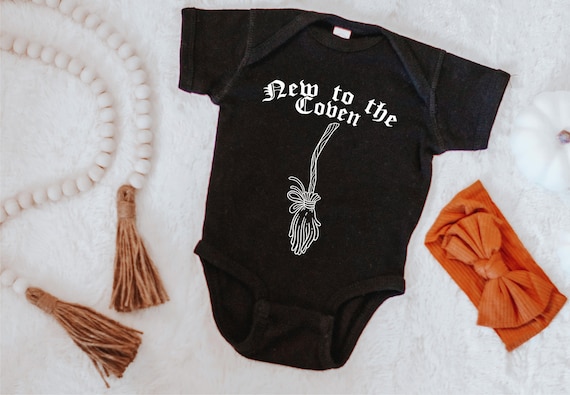 New to the Coven Classic Baby Short Sleeve Onesie | Witch Baby | Funny Baby Clothes | New To The Coven | Funny Onesies | Baby Halloween