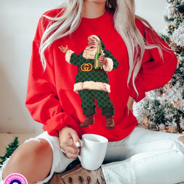 Champagne Santa Christmas Crewneck, Retro Santa Sweater, Vintage Santa Sweatshirt, Holiday Sweater for Women, Christmas Sweater for Women