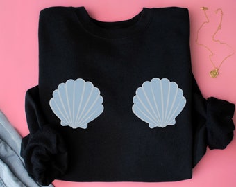 Sudadera de sirena, linda sudadera de verano, sudadera de playa de gran tamaño, camisa de sirena, cuello redondo de la Sirenita, regalo para ella