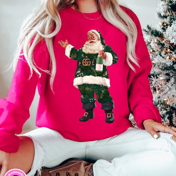 Luxe Santa Crewneck, Trendy Santa Sweater, Fashion Santa, Retro Christmas Santa, Champagne Santa Sweatshirt, Gift For Her