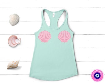 Seashell Bra Shirt | Tank Tops For Women | Funny Mermaid Shirt | Cute Summer Tops | Mermaid Gifts For Women | Little Mermaid Shirt