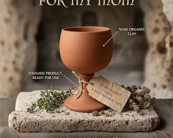Juego de cálices de arcilla sin esmaltar hechos a mano - Copa de vino antigua - Copa de terracota orgánica - Cáliz de arcilla curativa - Regalo único para el Día de la Madre