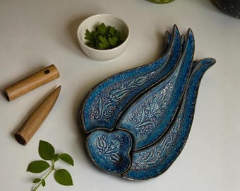 Tulip Pattern Ceramic Serving Set – Blue Turkish Breakfast Set, Add Warmth and Elegance to Your Table!