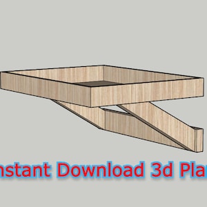 May include: 3D plans for a wooden shelf with a slanted design. The shelf is made of wood with a light brown finish. The plans are available for instant download.