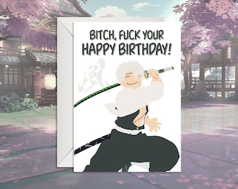 Tarjeta de cumpleaños de Demon Slayer / Tarjeta de felicitación de Sanemi Shinazugawa / Arte de fan de Wind Hashira / Kimetsu No Yaiba / Regalo de cumpleaños de anime