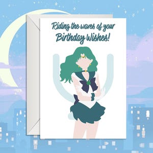 Sailor Neptune Birthday Card | Michiru Kaioh Fan Art | Outer Senshi Greeting Card | Sailor Moon Anime Gift