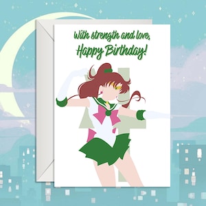 Sailor Moon Birthday Card | Sailor Jupiter Greeting Card | Makoto Kino Fan Art | Sailor Senshi | Anime Birthday Gift