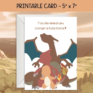 Pocket Monster Digital Card | Fire Type Printable Card | First Generation Starter Fan Art | Anime Birthday Gift