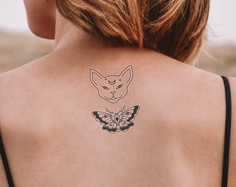 Set Cat and Butterfly - Tatouage temporaire #organic #schmetterling #fineline #natur #festival #orientalisch #kurzhaar #tier #insekt #mystik