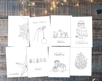 Set 8x cartes de Noël Oneline 400g / m2 - chat,boule de Noël,Cadeaux, poinsettia,chien / famille,arbres de Noël,flocon de neige,pommes de pin