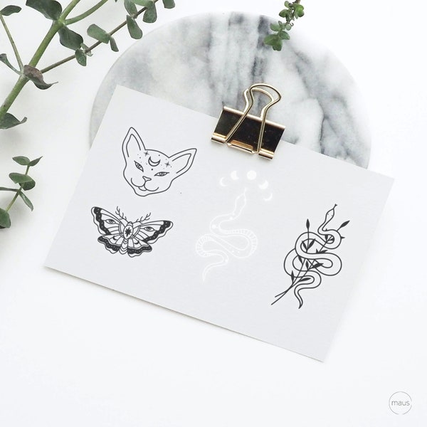 Set Mother Nature Vol.I - Temporäres Tattoo #organic #schmetterling #schlange #natur #festival #orientalisch #kurzhaar #insekt  #white black