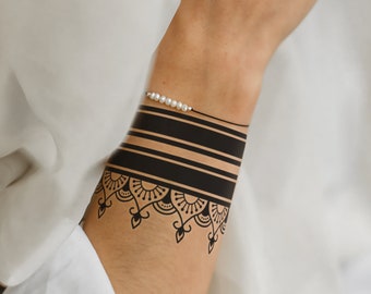 Ornament Bracelet - Temporary Tattoo #organic #fineline #art #boho #ethno #black #black #set #festival #blackwork