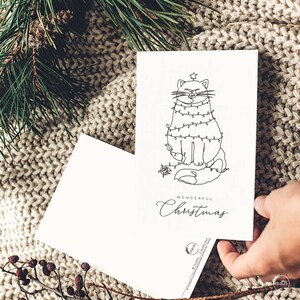Weihnachtskarte Oneline No. 1 „Katze mit Lichterkette“ – Grußkarte (Grammatur 400g/m2)  #grafik #modern #organic