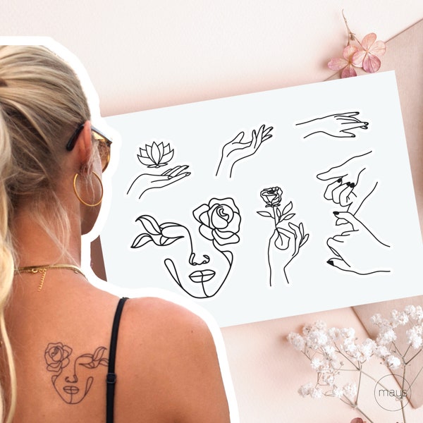 Set 6x Female & Oneline - Temporary Tattoo #organic #face #body #minimal #black #fineline #festival #Freundschaftstattoo #klebetattoo