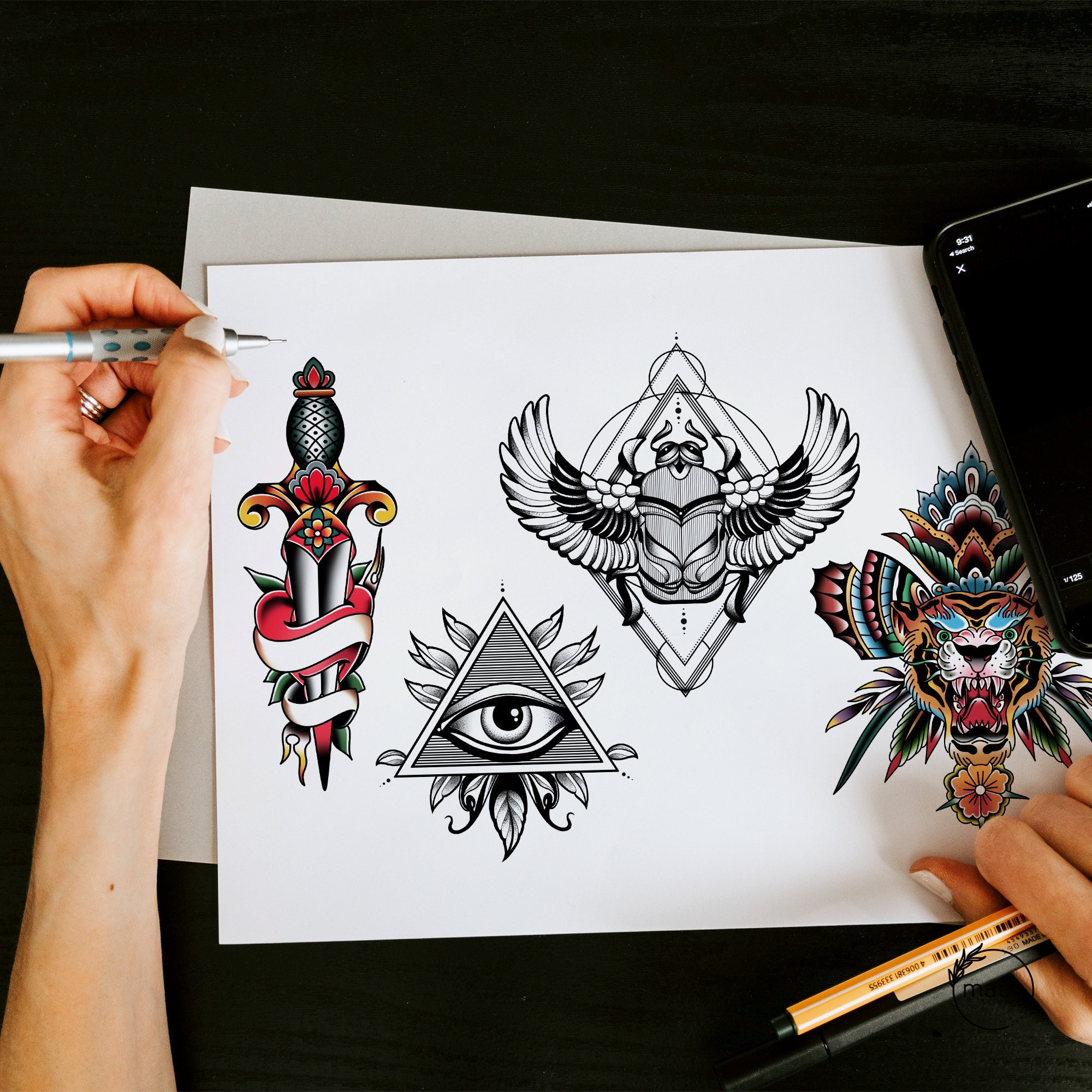 Neo traditional tattoos eyes Royalty Free Vector Image