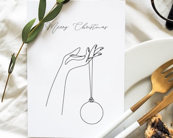 Weihnachtskarte Oneline No. 2 „Hand mit Christbaum-Kugel“ – Grußkarte (Grammatur 400g/m2)  #female #grafik #modern #organic