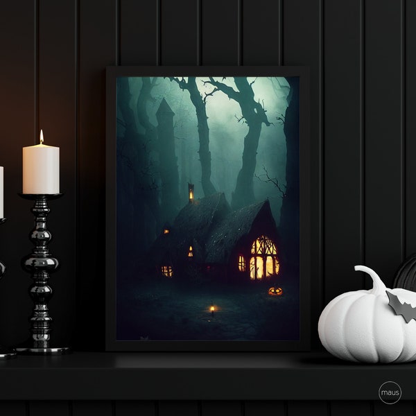 HAUNTED WITCH CABIN Print / Limited Print / Wall Art / Halloween Poster / Halloween Decor / Ai Art / Fall / Witch / Digital Illustration