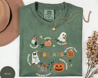 Halloween Affirmation Shirt – Cute Ghost Pumpkin Tee, Positive Quote Graphic T-Shirt, Halloween Party Outfit, Kindness Spooky Shirt