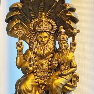 Iconic statue of Sri Lakshmi Narasimha (the fourth avatar of Lord Vishnu) with Shri Laxmi, the goddess of prosperity