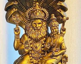 Sri Lakshmi Narasimha Statue. Lord Vishnu's 4th Avatar. Goddess of Prosperity Laxmi.(UV-resin 3D-print)