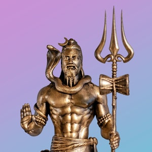 Statue of standing Lord Shiva, also known as Mahadev, Shankar, Rudra and many other names, granting Ashirwad (blessing)