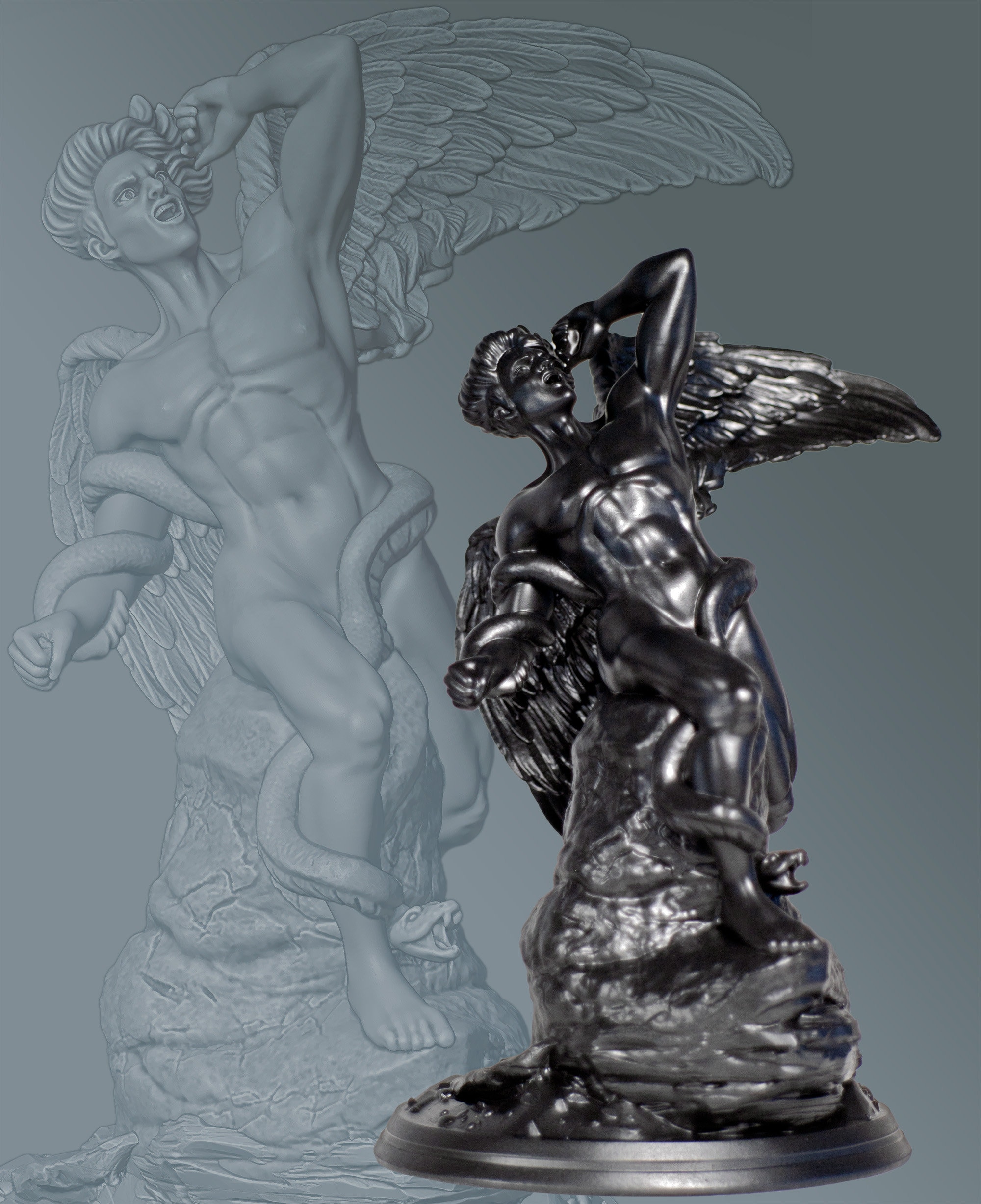 天使と男性の彫刻 ランプ付き imgrc0087624021.jpg