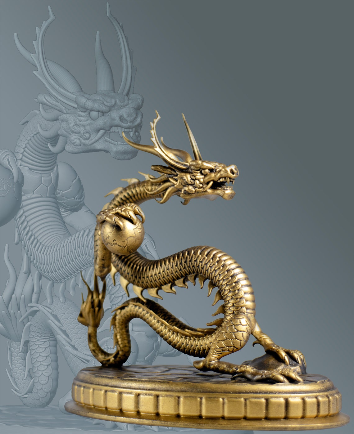 Statue of Chinese Dragon (a.k.a. Lung, Long, 龙, 龍 or Loong) Holding the ...