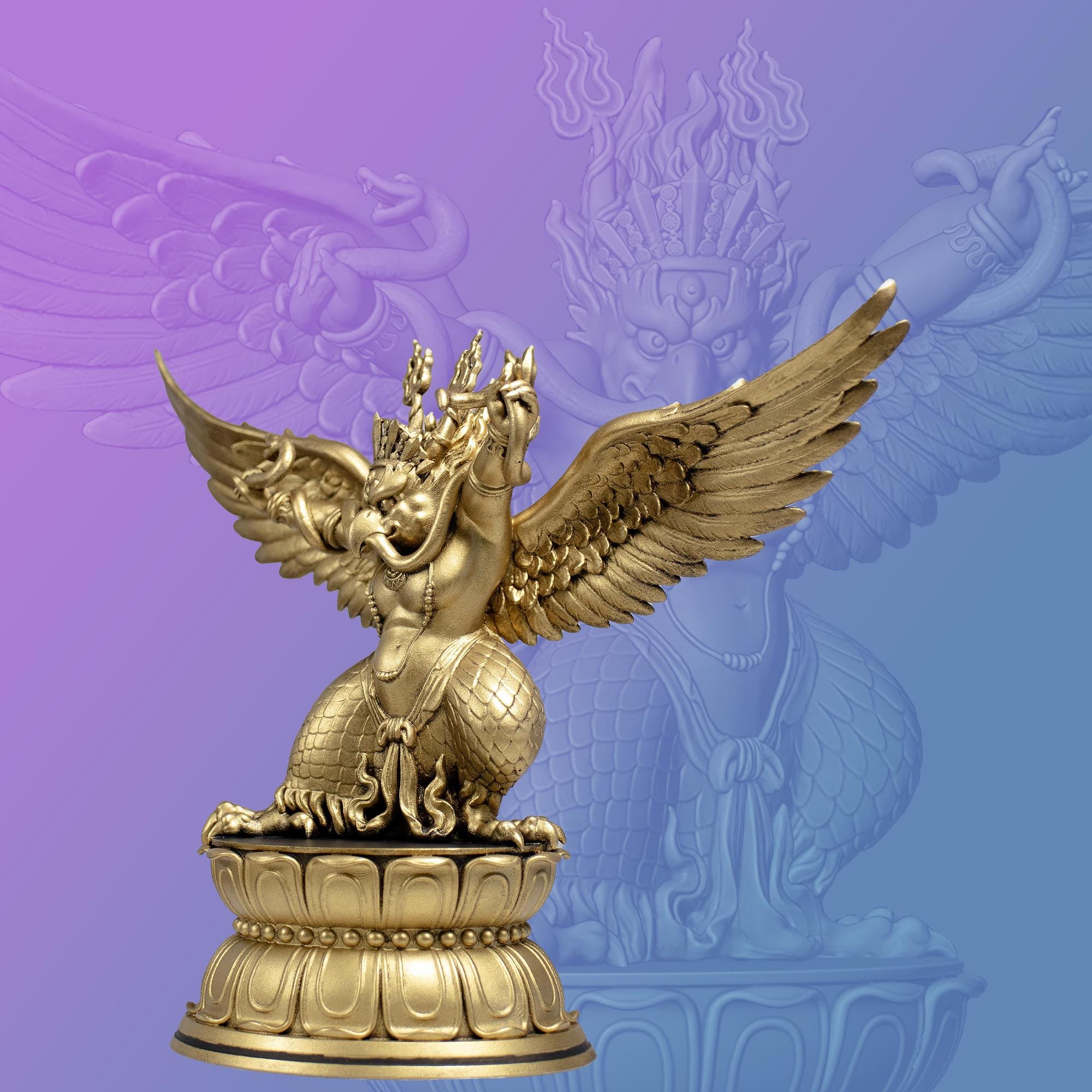 金翅鳥(ガルーダ)&ヴィシュヌ神の銅造彫金仕上げ像ビンタラアート