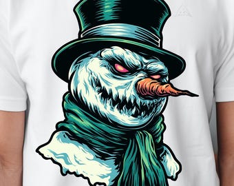 Spöklik snögubbe-T-shirtdesign för högtider, PNG (digital nedladdning)