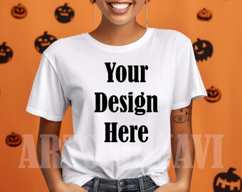 Halloween T-Shirt Mockup Bella Canvas 3001, Fall Mockup (PNG)