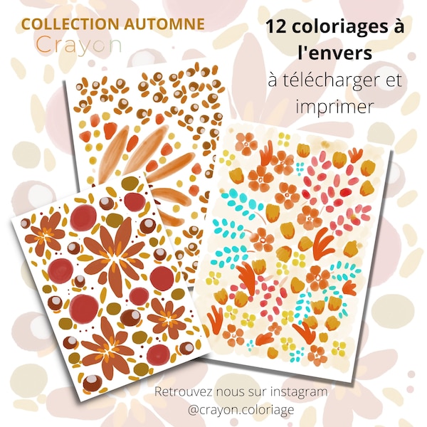 Automne EDITION LIMITEE - Livre de Coloriages à l'envers à imprimer - Activité de pleine conscience à imprimer - Activité de détente.