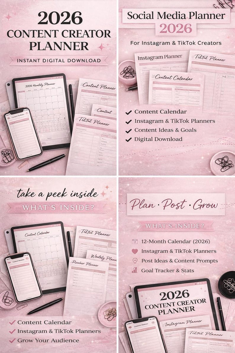 2026 Content Creator Planner | Instagram & Tiktok (digital Download) - Etsy