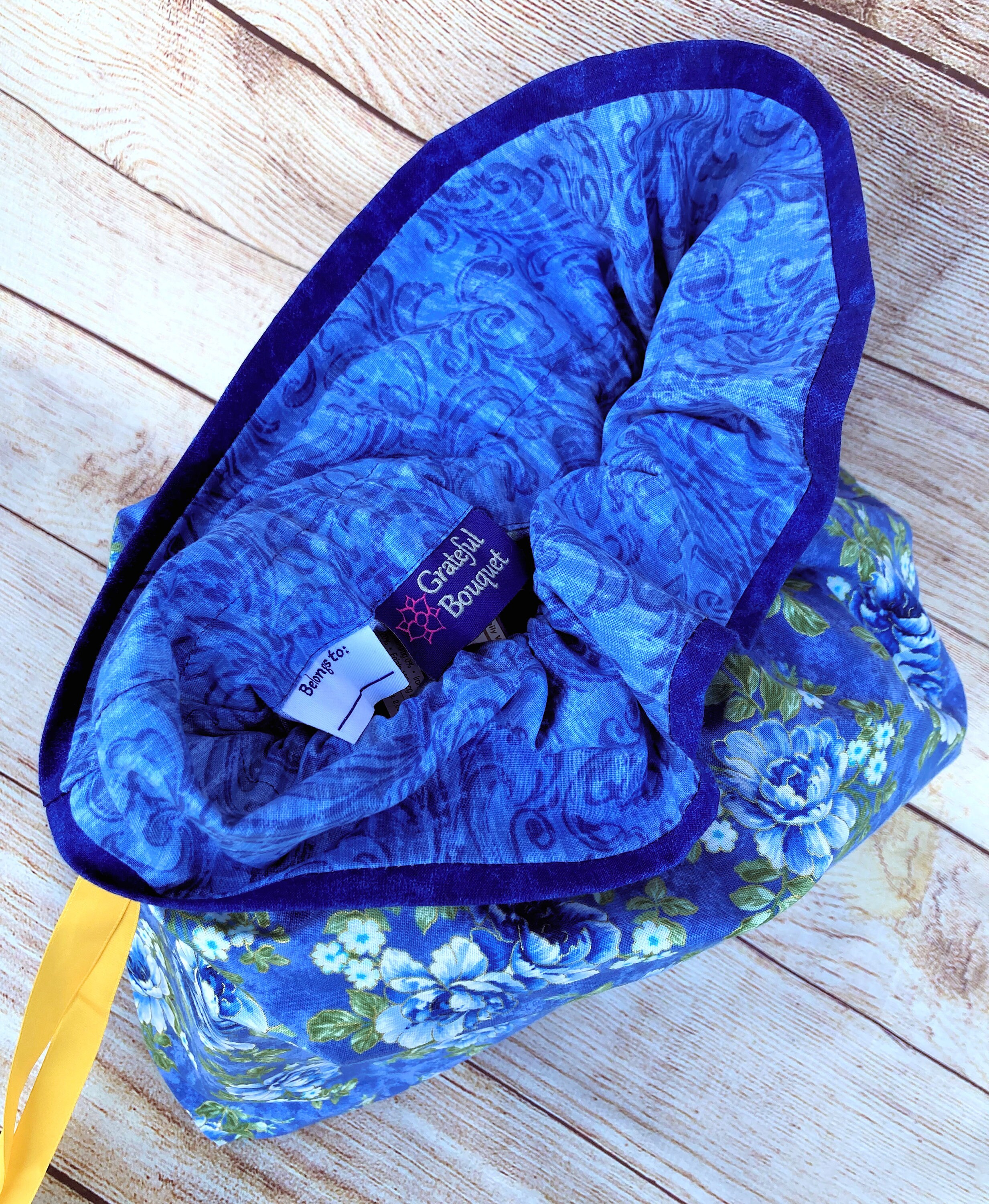 Reusable Cloth Bag; Blue & White Flowers - Thumbnail 4