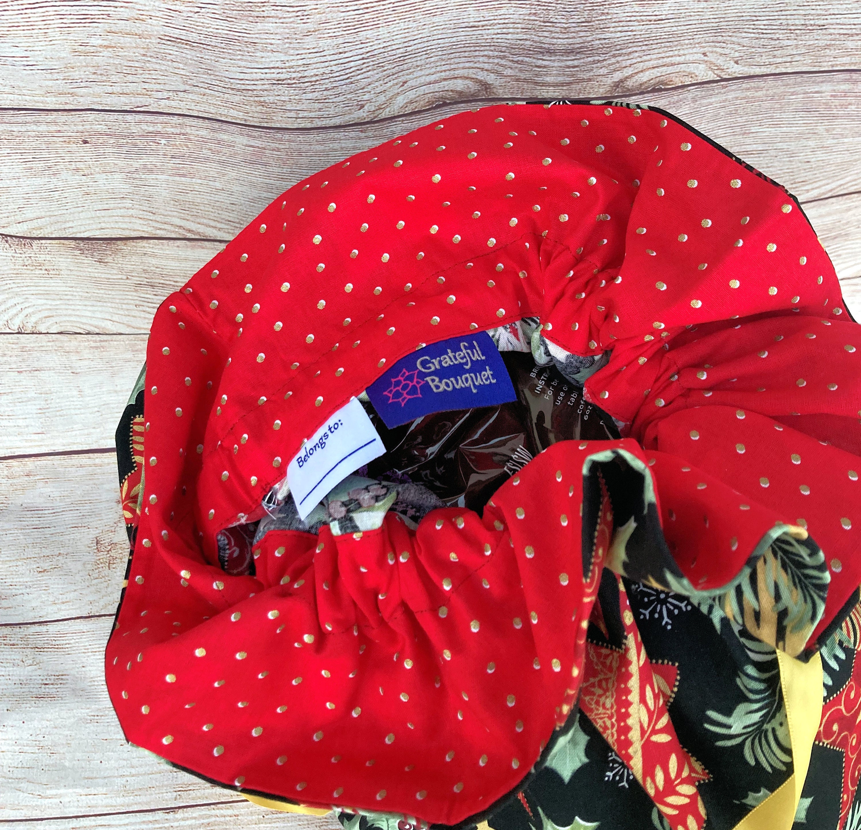 Reusable Cloth Bag; Old-World Style Black, Red, Holly, Large - Thumbnail 5