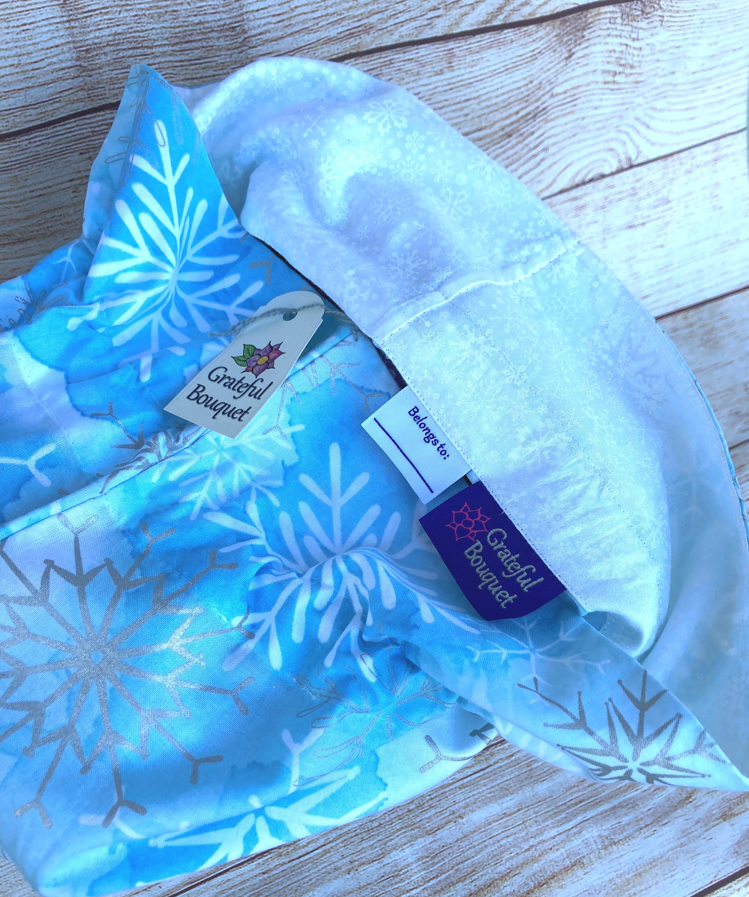 Reusable Cloth Bag; Blue & White Snowflakes - Thumbnail 5