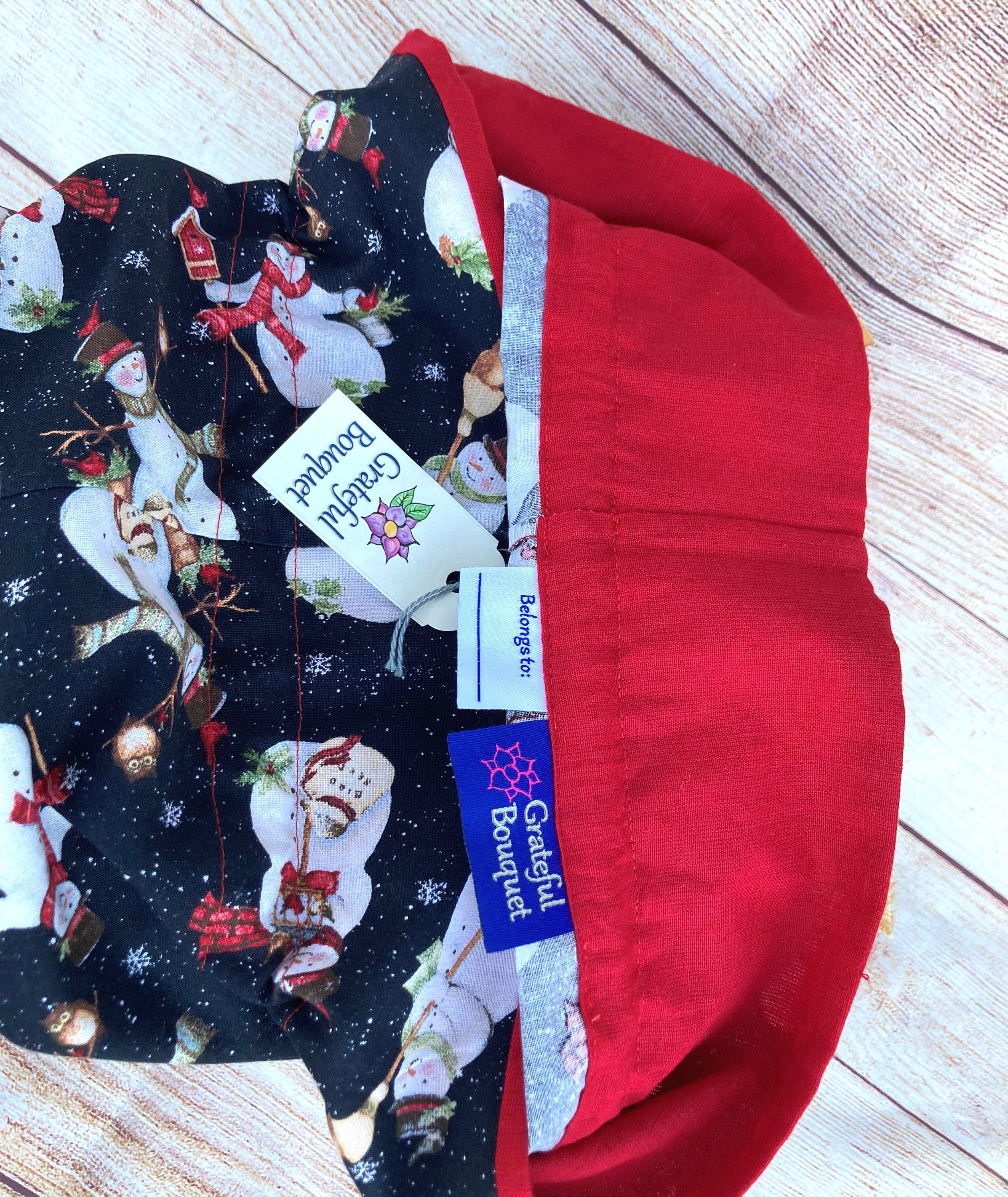 Reusable Cloth Bag; Black-red, medium. Snowmen. Cherries. - Thumbnail 5