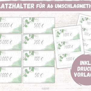 Platzhalter, große Beträge Scheine passend für A6 Binder, Umschlagmethode Budgeting