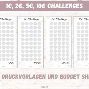 1, 2, 5, 10 Euro Challenge, Sparchellenge passend für A6 Binder, Umschlagmethode Budgeting