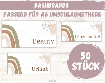 50 dashboards categories suitable for A6 binder, envelope method budgeting