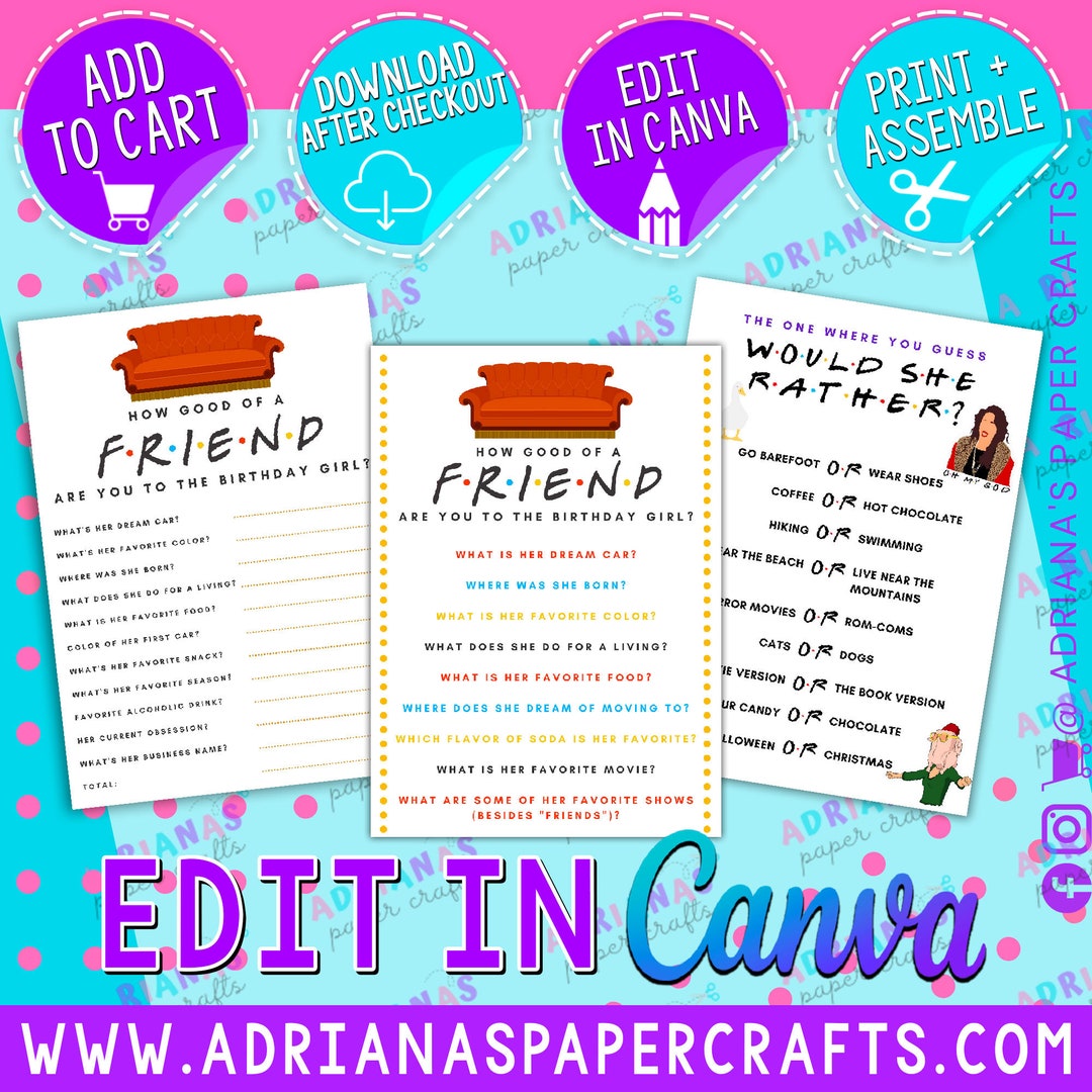 FRIENDS Theme - Editable Game Cards - Canva Files - Etsy