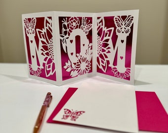 Triptych card for mom, handmade card, happy birthday card for mom, floral card for mom, mothers day card, gift for mom, trifold card for mom