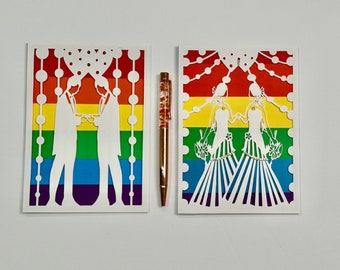 3D Rainbow Wedding Card – Gay/Lesbian Couple, Handmade