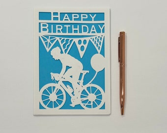 Cyclist birthday card for son, bicycle birthday card for daughter, cyclist dad card, handmade card for him, happy birthday card for cyclist