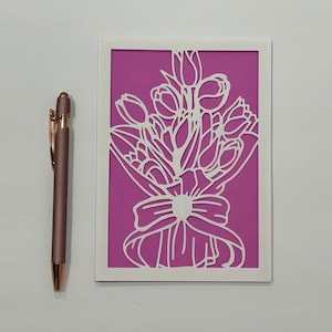 Tulip bouquet card, tulip flower card for mom, floral birthday card, tulip wedding card, tulips birthday card, April birth month flower
