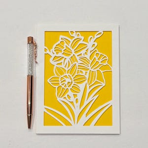 Narcis wenskaart, narcissen bloemenkaart, narcissen verjaardagskaart, narcissen bloemenkaart, narcissen trouwkaart, lentebloemen kaart