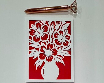 Carte de voeux fleur d'hibiscus, carte fleur tropicale, carte de mariage floral hibiscus, carte floral hibiscus, carte d'anniversaire fleurs d'hibiscus