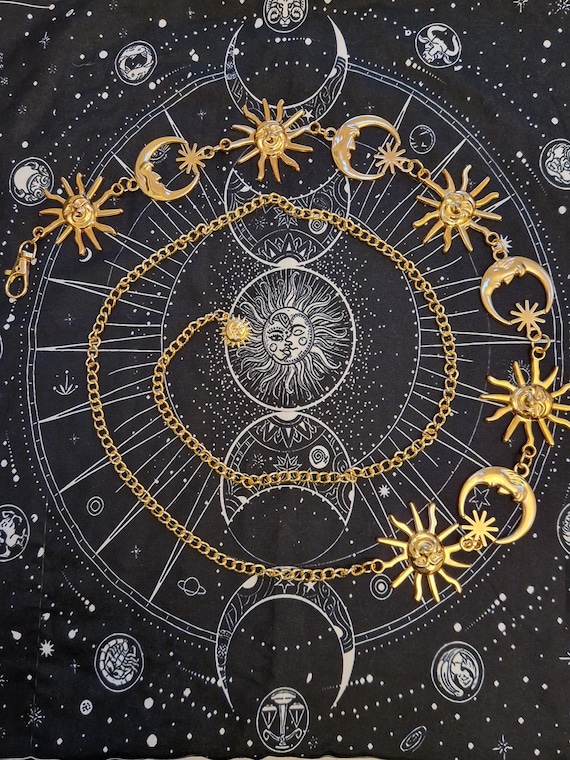 Celestial Gold Moon Chain Belt Historical Fantasy Inspired Celestial Charm Layered Chain  main image 2