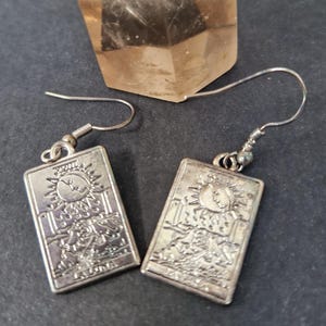 Tarot Card Earrings, The Star, The Moon or The Wheel of Fortune, on a real 925 silver hook, pair of magical tibetan silver charm earrings.